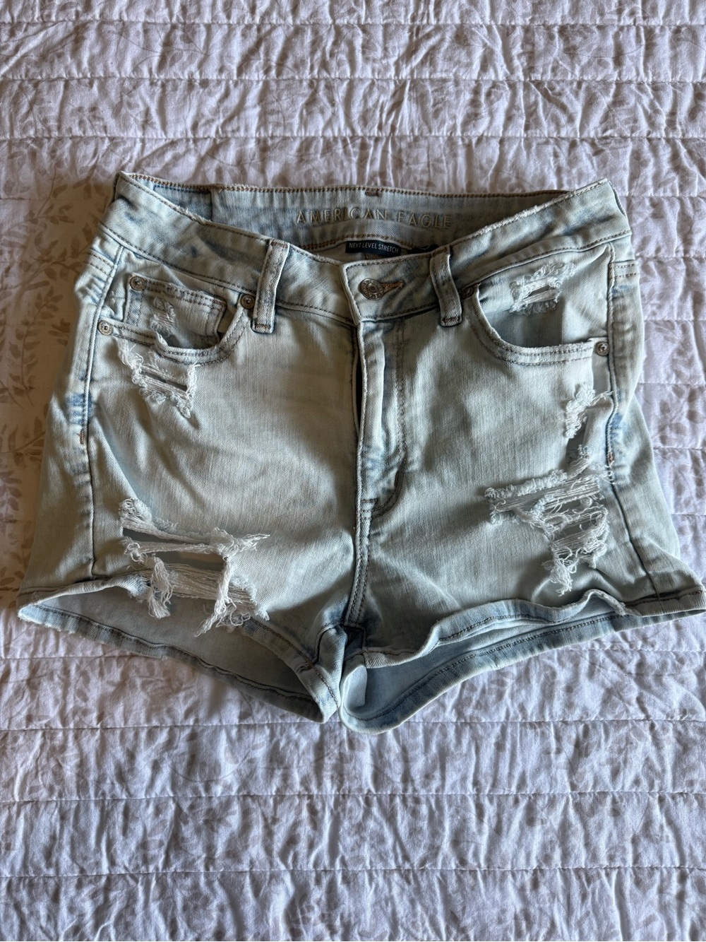 American Eagle Outfitters Light Blue Distressed Denim Jean Shorts